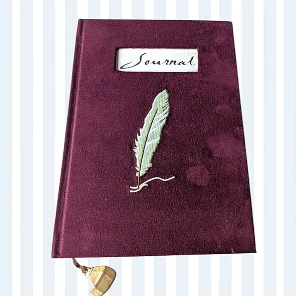 Burgundy Velvet Covered Embroidered Lined Journal With Ribbon Bookmark